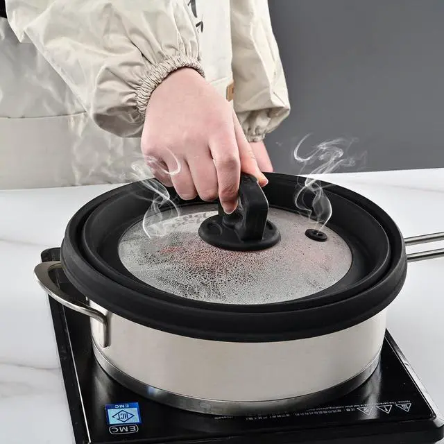 Alt view image 6 of 7 - Microwave Splatter Cover Vented Lid with Collapsible Silicone for Food as Pot Cover 11.8 inch Large Plate for 6 7 8 9 10 11 inch Plate Bowl