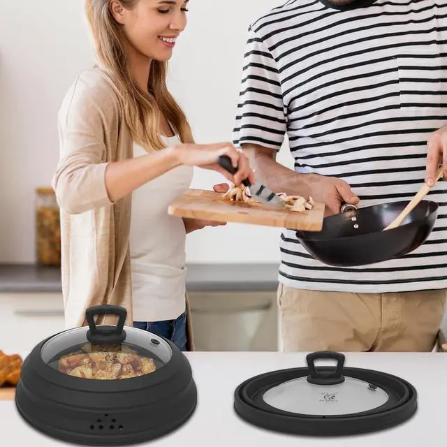 Alt view image 7 of 7 - Microwave Splatter Cover Vented Lid with Collapsible Silicone for Food as Pot Cover 11.8 inch Large Plate for 6 7 8 9 10 11 inch Plate Bowl
