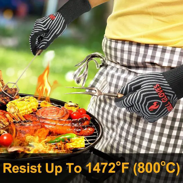 Alt view image 2 of 7 - Gloves, Oven Gloves 1472 Extreme Heat Resistant, Grilling Gloves Silicone Non-Slip Oven Mitts, Kitchen Gloves for BBQ, Grilling, Cooking, Baking-1 Pair (Black, One Size(Long Cuff))