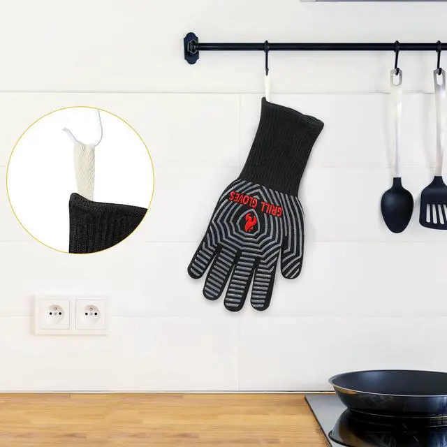 Alt view image 4 of 7 - Gloves, Oven Gloves 1472 Extreme Heat Resistant, Grilling Gloves Silicone Non-Slip Oven Mitts, Kitchen Gloves for BBQ, Grilling, Cooking, Baking-1 Pair (Black, One Size(Long Cuff))
