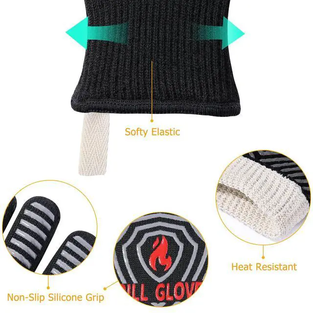 Alt view image 6 of 7 - Gloves, Oven Gloves 1472 Extreme Heat Resistant, Grilling Gloves Silicone Non-Slip Oven Mitts, Kitchen Gloves for BBQ, Grilling, Cooking, Baking-1 Pair (Black, One Size(Long Cuff))