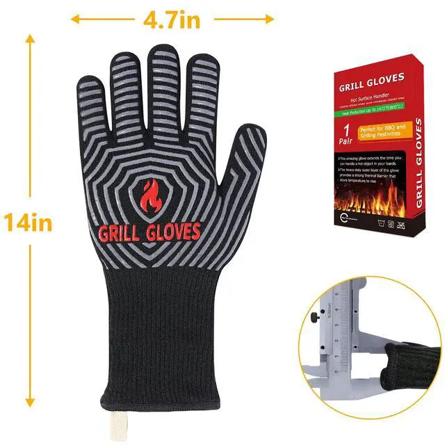 Alt view image 7 of 7 - Gloves, Oven Gloves 1472 Extreme Heat Resistant, Grilling Gloves Silicone Non-Slip Oven Mitts, Kitchen Gloves for BBQ, Grilling, Cooking, Baking-1 Pair (Black, One Size(Long Cuff))