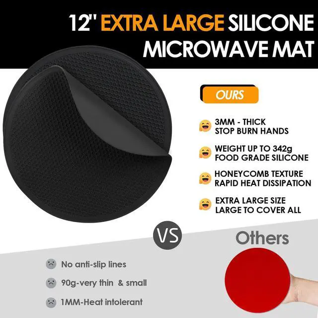 Alt view image 3 of 7 - Silicone Microwave Mats, 12" Extra Large Multi-Use Microwave Mat Heat Resistant Silicone Trivet Mat Pot Holders Hot Pads for Kitchen, Silicone Cover Pad for Microwave Oven Hot Pot Pans, Black 2Pack