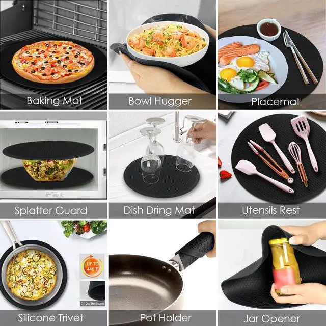Alt view image 4 of 7 - Silicone Microwave Mats, 12" Extra Large Multi-Use Microwave Mat Heat Resistant Silicone Trivet Mat Pot Holders Hot Pads for Kitchen, Silicone Cover Pad for Microwave Oven Hot Pot Pans, Black 2Pack