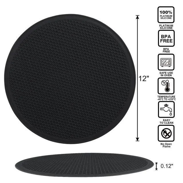Alt view image 6 of 7 - Silicone Microwave Mats, 12" Extra Large Multi-Use Microwave Mat Heat Resistant Silicone Trivet Mat Pot Holders Hot Pads for Kitchen, Silicone Cover Pad for Microwave Oven Hot Pot Pans, Black 2Pack