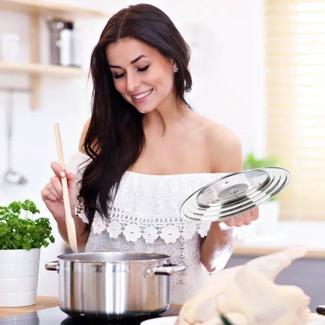Alt view image 5 of 6 - Universal Lid for Pots and Pans Skillets, Stainless Steel Pan Cover Fits 6-7-8 Inch Cookware,Replacement Frying Pan Cover, Cast Iron Skillet Pot Lids with Heat Resistant Knob