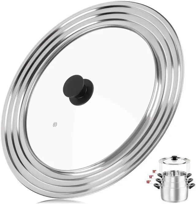 Main image of Pan Lid Fits 11, 12 & 13 Inch Cookware, Universal Lid for Pots, Pans and Skillets,Replacement Frying Pan Cover with Tempered Glass Top, Stainless Steel Cast Iron Skillet Lids - Heat Resistant Handle