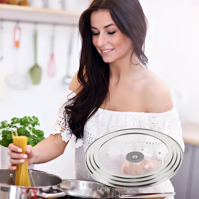 Alt view image 5 of 7 - Pan Lid Fits 11, 12 & 13 Inch Cookware, Universal Lid for Pots, Pans and Skillets,Replacement Frying Pan Cover with Tempered Glass Top, Stainless Steel Cast Iron Skillet Lids - Heat Resistant Handle