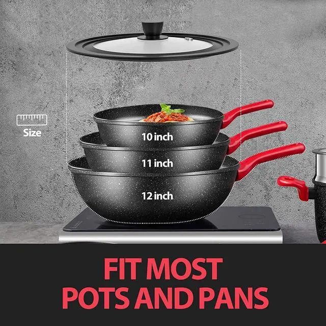 Alt view image 3 of 7 - Pot Lid Fits 10", 11", 12" Cookware, Tempered Glass with Heat-Resistant Silicone Rim and Handle, for Frying Pans & Skillets, Black