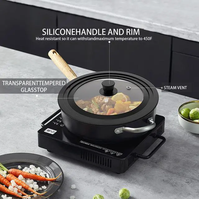 Alt view image 4 of 7 - Pot Lid Fits 10", 11", 12" Cookware, Tempered Glass with Heat-Resistant Silicone Rim and Handle, for Frying Pans & Skillets, Black