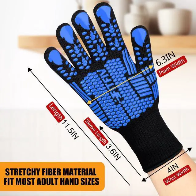 Alt view image 2 of 7 - BBQ Gloves, Oven Gloves, 1472°F Extreme Heat Resistant Barbecue Gloves, Silicone Non-Slip Oven Mitts, Kitchen for Cooking, Grilling, and Baking