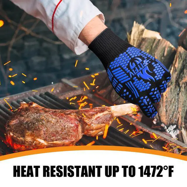 Alt view image 3 of 7 - BBQ Gloves, Oven Gloves, 1472°F Extreme Heat Resistant Barbecue Gloves, Silicone Non-Slip Oven Mitts, Kitchen for Cooking, Grilling, and Baking