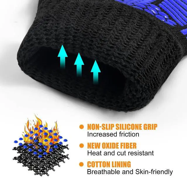 Alt view image 5 of 7 - BBQ Gloves, Oven Gloves, 1472°F Extreme Heat Resistant Barbecue Gloves, Silicone Non-Slip Oven Mitts, Kitchen for Cooking, Grilling, and Baking