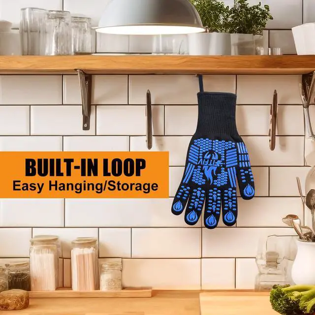 Alt view image 7 of 7 - BBQ Gloves, Oven Gloves, 1472°F Extreme Heat Resistant Barbecue Gloves, Silicone Non-Slip Oven Mitts, Kitchen for Cooking, Grilling, and Baking