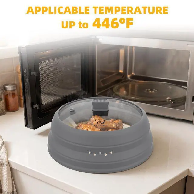Alt view image 2 of 7 - Microwave Splatter Cover Glass Cover Guard Lid with Collapsible Silicone for Food Pot Plate Cover 10.8 inch Light Grey