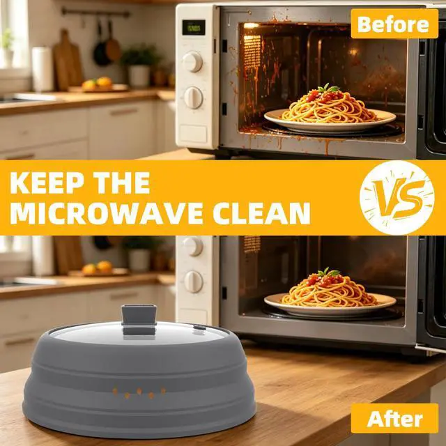 Alt view image 4 of 7 - Microwave Splatter Cover Glass Cover Guard Lid with Collapsible Silicone for Food Pot Plate Cover 10.8 inch Light Grey
