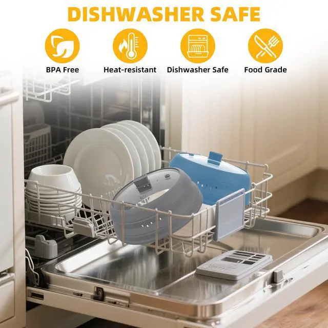 Alt view image 5 of 7 - Microwave Splatter Cover Glass Cover Guard Lid with Collapsible Silicone for Food Pot Plate Cover 10.8 inch Light Grey