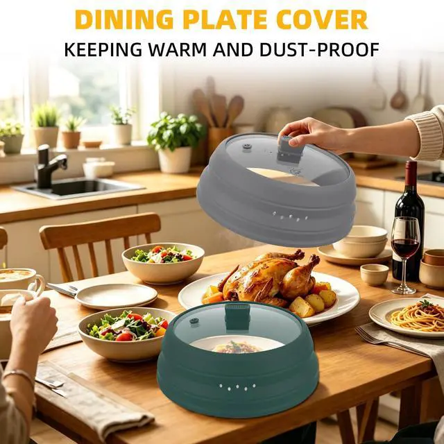 Alt view image 7 of 7 - Microwave Splatter Cover Glass Cover Guard Lid with Collapsible Silicone for Food Pot Plate Cover 10.8 inch Light Grey