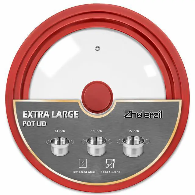 Main image of Extra Large 13-14-15 in Universal Lid for Oversized Pots, Pans and Skillets, Pot Lid Tempered Glass Lid with Heat-Resistant Silicone Edge, Cookware Lids, Replacement Frying Pan Cover