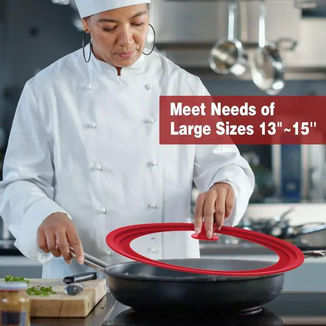 Alt view image 6 of 7 - Extra Large 13-14-15 in Universal Lid for Oversized Pots, Pans and Skillets, Pot Lid Tempered Glass Lid with Heat-Resistant Silicone Edge, Cookware Lids, Replacement Frying Pan Cover