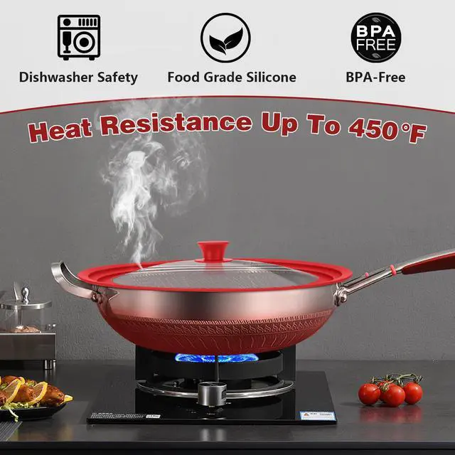 Alt view image 5 of 7 - Extra Large 13-14-15 in Universal Lid for Oversized Pots, Pans and Skillets, Pot Lid Tempered Glass Lid with Heat-Resistant Silicone Edge, Cookware Lids, Replacement Frying Pan Cover