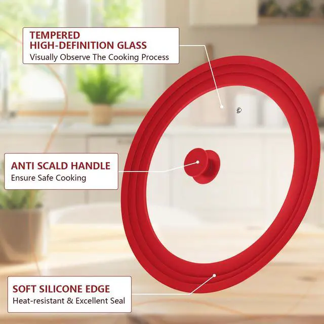 Alt view image 3 of 7 - Extra Large 13-14-15 in Universal Lid for Oversized Pots, Pans and Skillets, Pot Lid Tempered Glass Lid with Heat-Resistant Silicone Edge, Cookware Lids, Replacement Frying Pan Cover