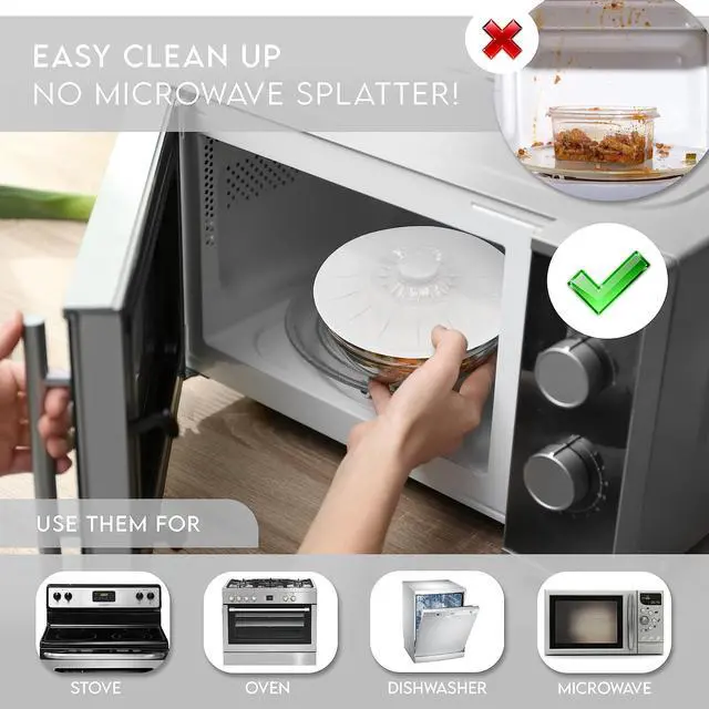 Alt view image 3 of 7 - Silicone Bowl Lids White, Set of 5 Reusable Suction Seal Covers for Bowls, Pots, Cups. Food Safe. Natural grip, interlocking handles for easy use and storage.