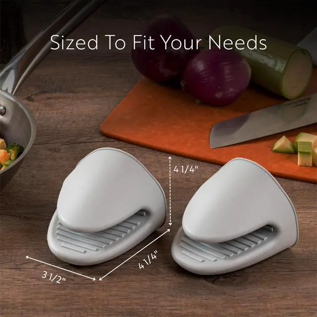 Alt view image 2 of 7 - Comfy Grip 4.3 x 3.5 x 4.2 Inch Mini Oven Mitt Pot Holders 1 Food-Grade Finger Mitt Set - 2-Piece Set Oven-Ready Up To 446F Gray Silicone Pinch Mitts Ribbed Texture Dishwashable