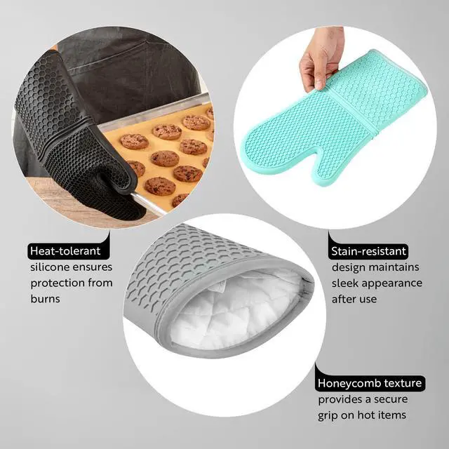 Alt view image 3 of 7 - Comfy Grip 4.3 x 3.5 x 4.2 Inch Mini Oven Mitt Pot Holders 1 Food-Grade Finger Mitt Set - 2-Piece Set Oven-Ready Up To 446F Gray Silicone Pinch Mitts Ribbed Texture Dishwashable