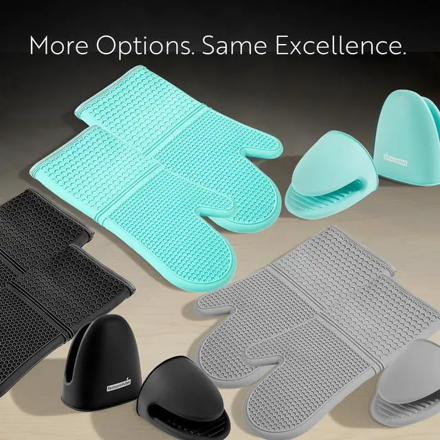 Alt view image 5 of 7 - Comfy Grip 4.3 x 3.5 x 4.2 Inch Mini Oven Mitt Pot Holders 1 Food-Grade Finger Mitt Set - 2-Piece Set Oven-Ready Up To 446F Gray Silicone Pinch Mitts Ribbed Texture Dishwashable