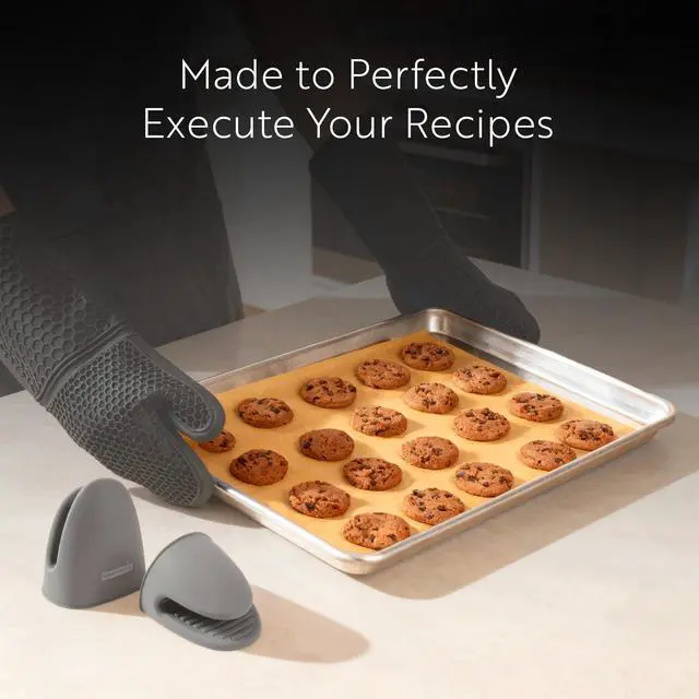 Alt view image 7 of 7 - Comfy Grip 4.3 x 3.5 x 4.2 Inch Mini Oven Mitt Pot Holders 1 Food-Grade Finger Mitt Set - 2-Piece Set Oven-Ready Up To 446F Gray Silicone Pinch Mitts Ribbed Texture Dishwashable
