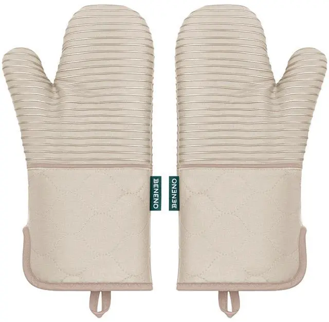 Main image of Heat Resistant 500°F Kitchen Oven Mitts 2-Pack, 7.5"x14.3", Beige