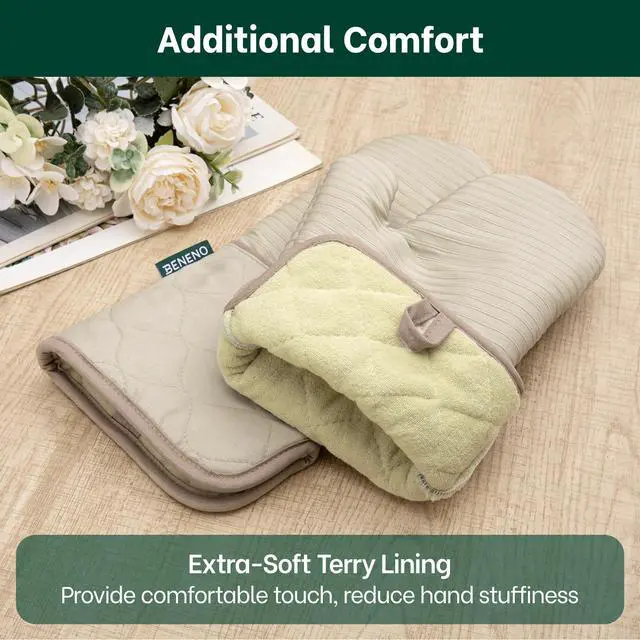 Alt view image 4 of 7 - Heat Resistant 500°F Kitchen Oven Mitts 2-Pack, 7.5"x14.3", Beige