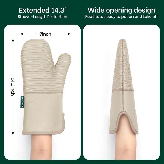 Alt view image 5 of 7 - Heat Resistant 500°F Kitchen Oven Mitts 2-Pack, 7.5"x14.3", Beige