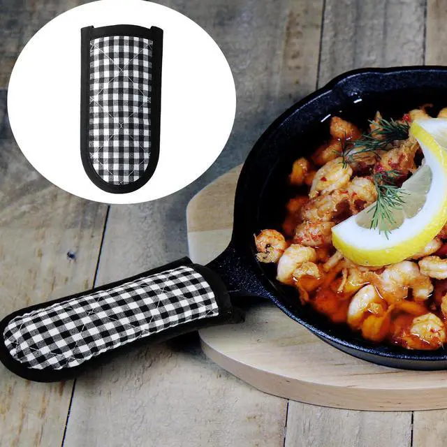 Alt view image 3 of 7 - Pcs Cast Iron Skillet Handle Covers Heat Resistant Pot Handle Covers Non Slip Cotton Pot Sleeves Holder Mitts Machine Washable for Kitchen Baking Cooking Cookwares(Plaid Style)