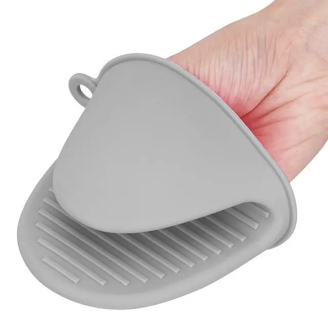Alt view image 3 of 7 - Silicone Oven Mitts Pot Holders for Kitchen Heat Resistant Small Kitchen Mittens Rubber Air Fryer Mitts Mini Pot Pinch Grip for Cooking and Baking 1 Pair (Grey)