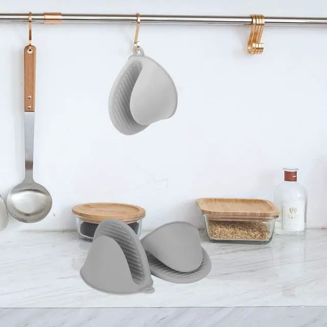 Alt view image 5 of 7 - Silicone Oven Mitts Pot Holders for Kitchen Heat Resistant Small Kitchen Mittens Rubber Air Fryer Mitts Mini Pot Pinch Grip for Cooking and Baking 1 Pair (Grey)