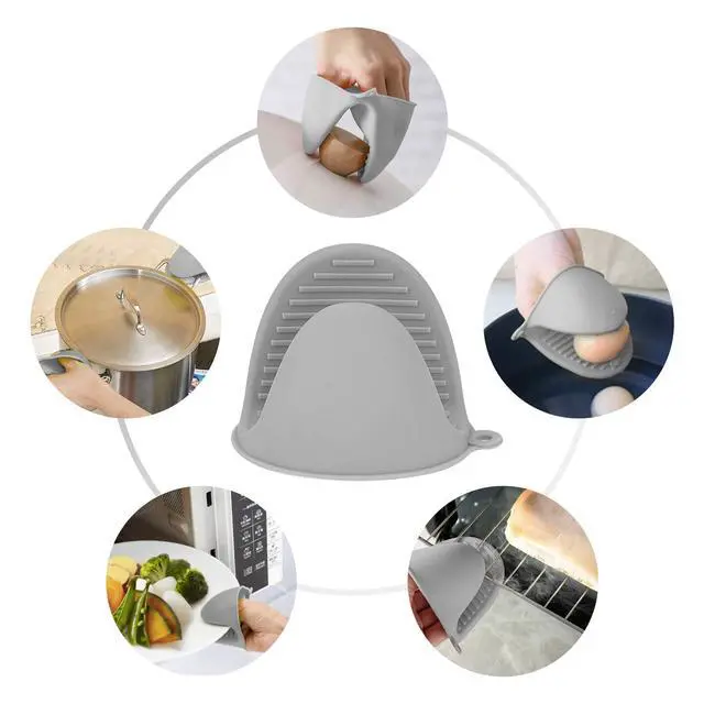 Alt view image 6 of 7 - Silicone Oven Mitts Pot Holders for Kitchen Heat Resistant Small Kitchen Mittens Rubber Air Fryer Mitts Mini Pot Pinch Grip for Cooking and Baking 1 Pair (Grey)