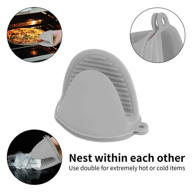 Alt view image 7 of 7 - Silicone Oven Mitts Pot Holders for Kitchen Heat Resistant Small Kitchen Mittens Rubber Air Fryer Mitts Mini Pot Pinch Grip for Cooking and Baking 1 Pair (Grey)