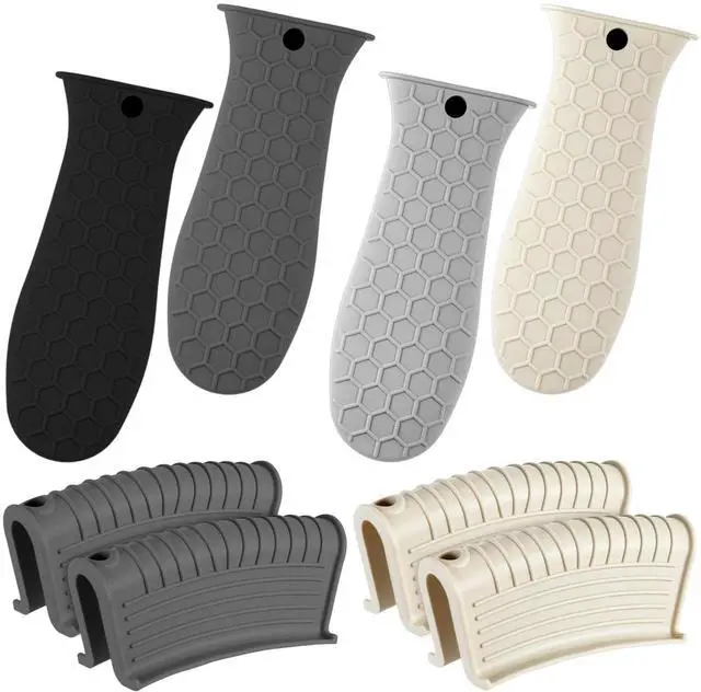 Main image of Pcs Silicone Pot Holders Cast Iron Handle Cover Heat Resistant Pot Handle Covers Potholder Non Slip Reusable Pan Sleeve for Frying Pan Kitchen Supplies (Black,Gray,Light Gray,Khaki)
