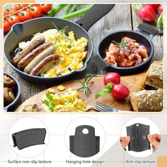 Alt view image 2 of 7 - Pcs Silicone Pot Holders Cast Iron Handle Cover Heat Resistant Pot Handle Covers Potholder Non Slip Reusable Pan Sleeve for Frying Pan Kitchen Supplies (Black,Gray,Light Gray,Khaki)