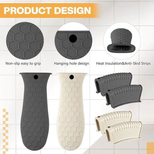 Alt view image 3 of 7 - Pcs Silicone Pot Holders Cast Iron Handle Cover Heat Resistant Pot Handle Covers Potholder Non Slip Reusable Pan Sleeve for Frying Pan Kitchen Supplies (Black,Gray,Light Gray,Khaki)