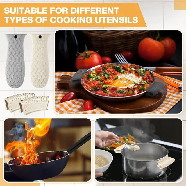Alt view image 4 of 7 - Pcs Silicone Pot Holders Cast Iron Handle Cover Heat Resistant Pot Handle Covers Potholder Non Slip Reusable Pan Sleeve for Frying Pan Kitchen Supplies (Black,Gray,Light Gray,Khaki)