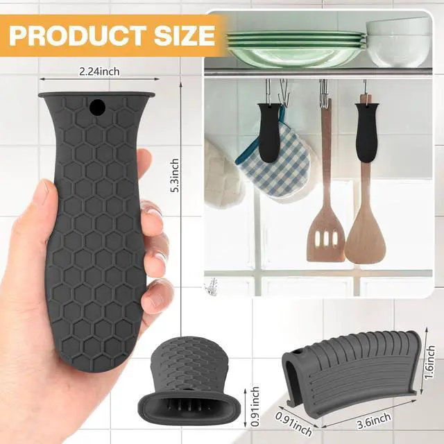 Alt view image 5 of 7 - Pcs Silicone Pot Holders Cast Iron Handle Cover Heat Resistant Pot Handle Covers Potholder Non Slip Reusable Pan Sleeve for Frying Pan Kitchen Supplies (Black,Gray,Light Gray,Khaki)
