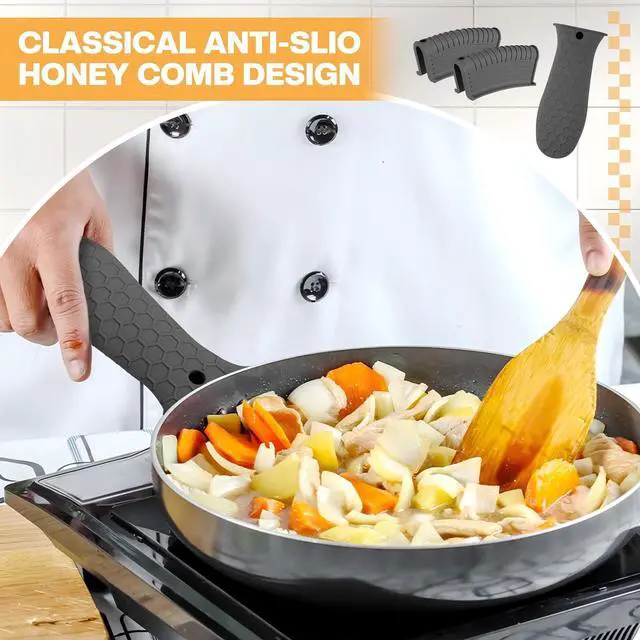 Alt view image 7 of 7 - Pcs Silicone Pot Holders Cast Iron Handle Cover Heat Resistant Pot Handle Covers Potholder Non Slip Reusable Pan Sleeve for Frying Pan Kitchen Supplies (Black,Gray,Light Gray,Khaki)
