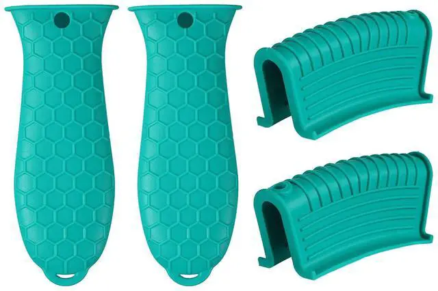 Main image of 4 Pcs Non-Slip Silicone Hot Handle Holder & Assist Grips, Potholder for Cast Iron Skillets, Heat Resistant Handle Cover Sleeve for Frying Pans, Casserole, Cookware Handles, Lake Blue