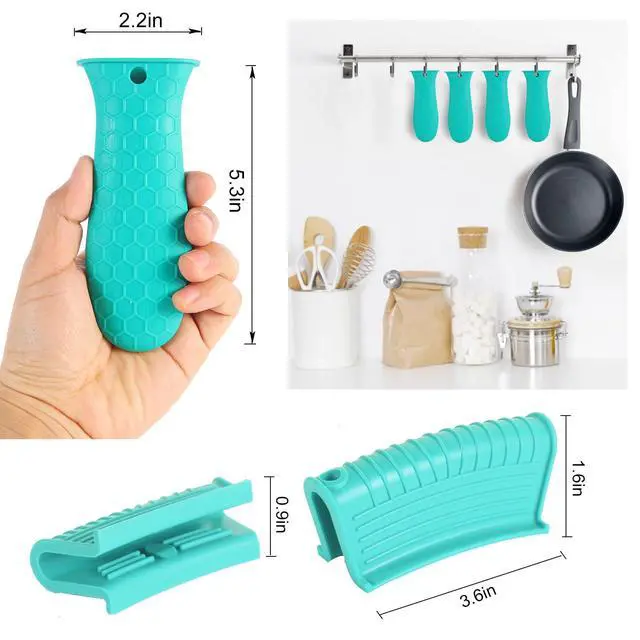 Alt view image 2 of 7 - 4 Pcs Non-Slip Silicone Hot Handle Holder & Assist Grips, Potholder for Cast Iron Skillets, Heat Resistant Handle Cover Sleeve for Frying Pans, Casserole, Cookware Handles, Lake Blue