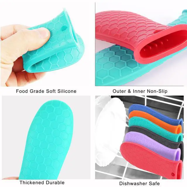 Alt view image 3 of 7 - 4 Pcs Non-Slip Silicone Hot Handle Holder & Assist Grips, Potholder for Cast Iron Skillets, Heat Resistant Handle Cover Sleeve for Frying Pans, Casserole, Cookware Handles, Lake Blue