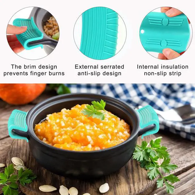 Alt view image 6 of 7 - 4 Pcs Non-Slip Silicone Hot Handle Holder & Assist Grips, Potholder for Cast Iron Skillets, Heat Resistant Handle Cover Sleeve for Frying Pans, Casserole, Cookware Handles, Lake Blue
