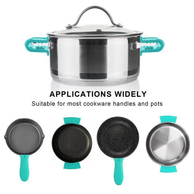 Alt view image 5 of 7 - 4 Pcs Non-Slip Silicone Hot Handle Holder & Assist Grips, Potholder for Cast Iron Skillets, Heat Resistant Handle Cover Sleeve for Frying Pans, Casserole, Cookware Handles, Lake Blue